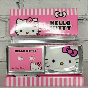 'HELLO KITTY' STUD EARRINGS STERLING SILVER TRINKET DISH BOX GIFT SET PINK/WHITE